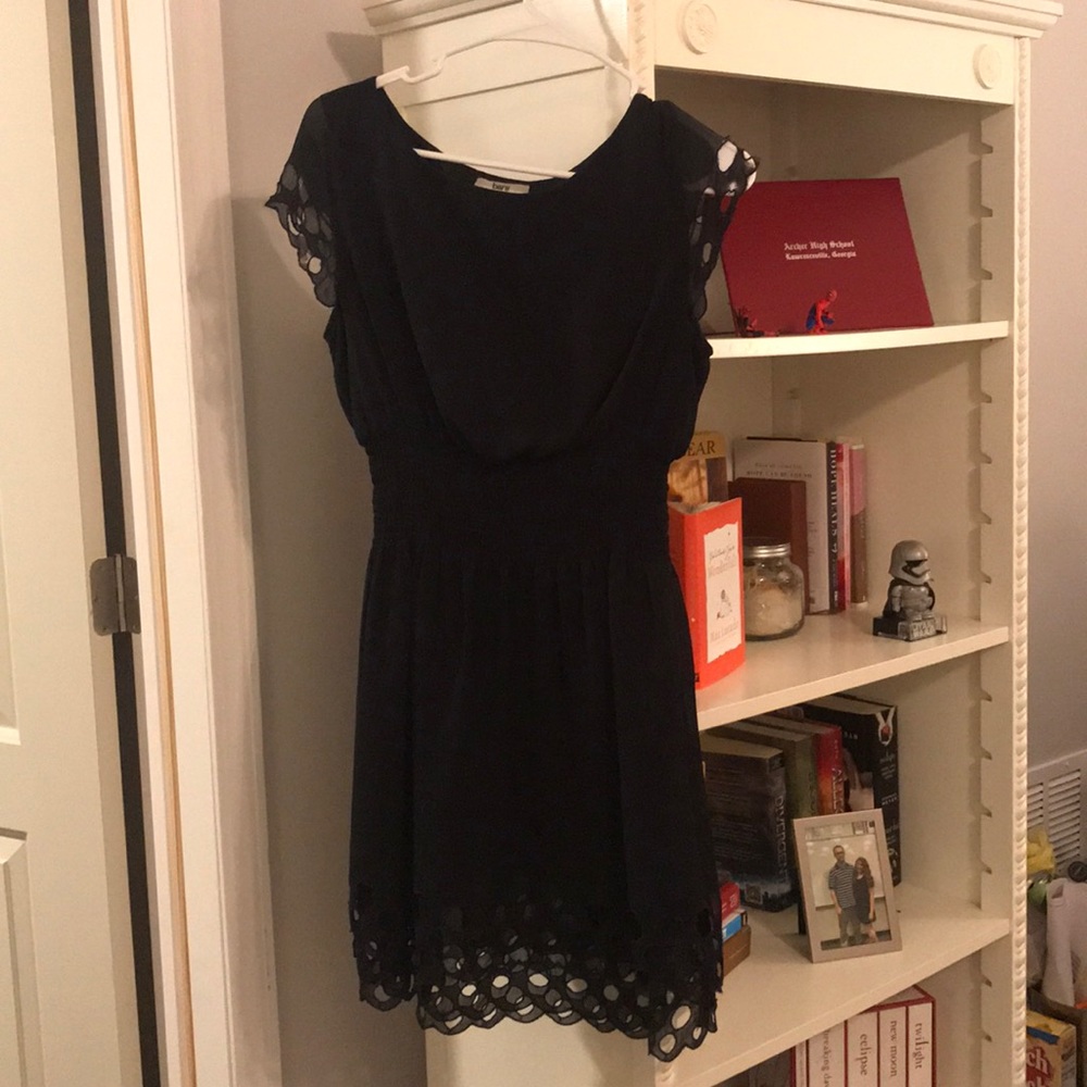 Navy dress with cinching in waist